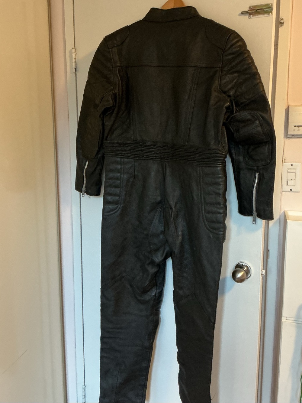 Men's Black Leather vintage One-Piece Motorcycle Suit